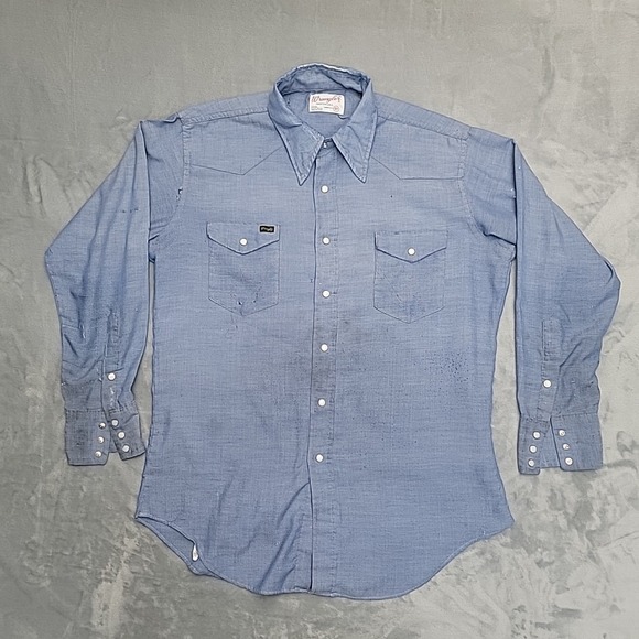 Wrangler Other - VTG Wrangler Western Pearl Snap Shirt Mens 16.5 Blue Cowboy Workwear Made In USA